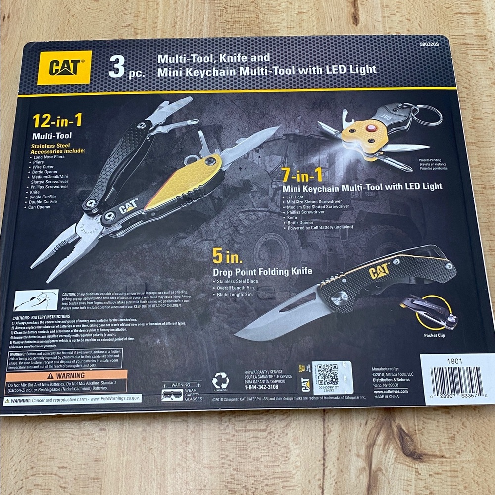 NIP CAT 3 pc. Multi-tool, knife and Mini Keychain Multi-tool with LED Light - Picture 6 of 9